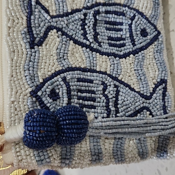 🔹️Beaded Sardine Fish Coin Purse Pouch Wandering Moon Handmade Made in India - Picture 3 of 7